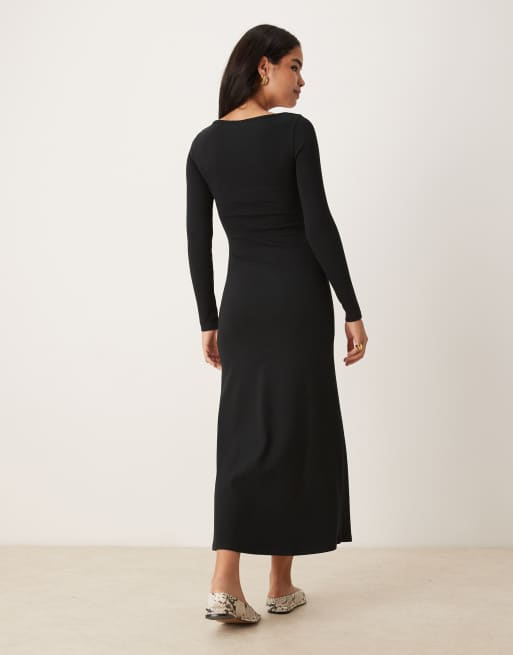 ASOS DESIGN – Svart, ribbad maxiklänning med fyrkantig halsringning, 3 av 4