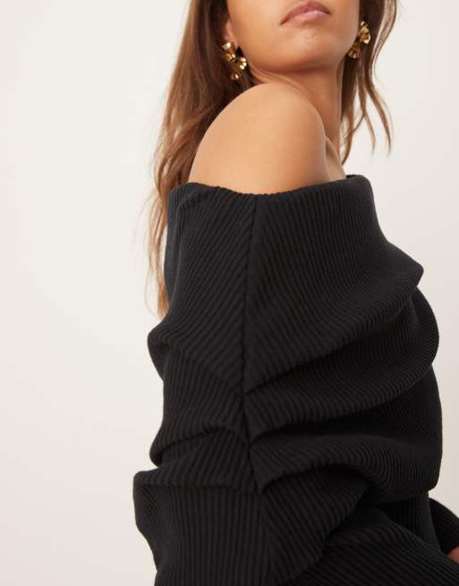 ASOS DESIGN – Svart, ribbad miniklänning med sänkt axel, 3 av 4
