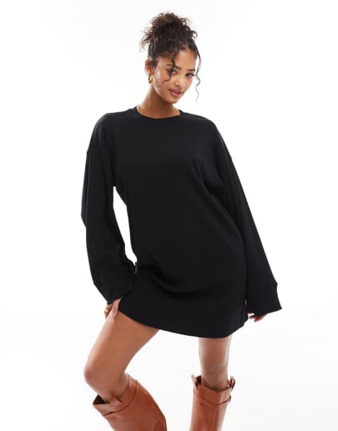 ASOS DESIGN – Svart, ribbad och slouchy miniklänning i oversize - view 1