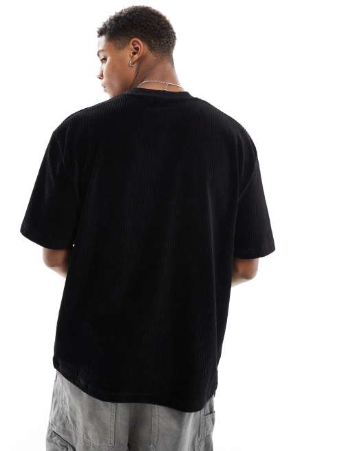 ASOS DESIGN – Svart, ribbad, oversize t-shirt i velour, del av set, 2 av 4