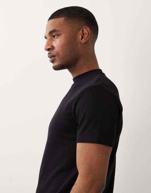 ASOS DESIGN – Svart, ribbad t-shirt med smal passform och hög krage, 4 av 5