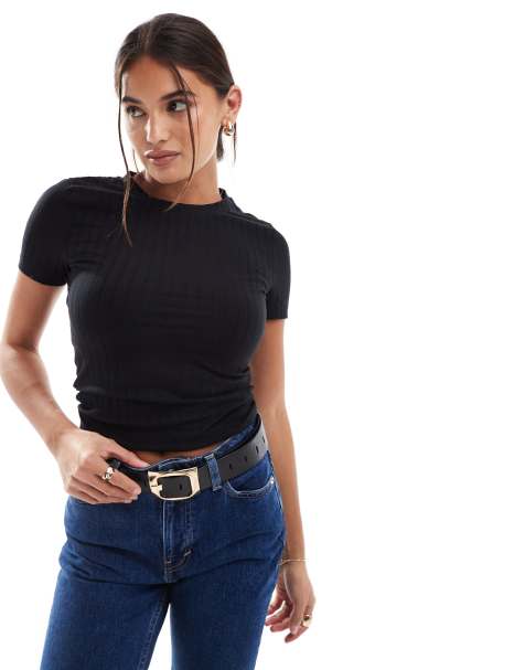 ASOS DESIGN – Svart ribbad t-shirt med smal passform - view 1