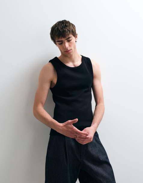 ASOS DESIGN – Svart, ribbat linne i muscle fit och superkraftigt tyg - view 1