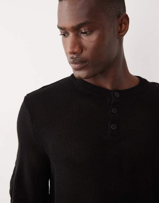 ASOS DESIGN – Svart, ribbstickad henley-tröja med avslappnad passform, del av set, 3 av 5
