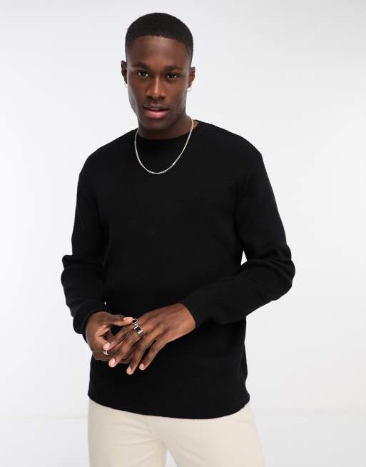 ASOS DESIGN – Svart, ribbstickad vardagströja i oversize