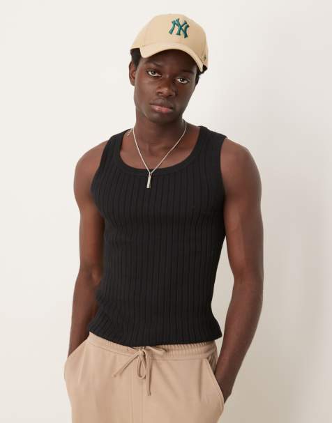 ASOS DESIGN – Svart, ribbstickat linne i muscle fit - view 1