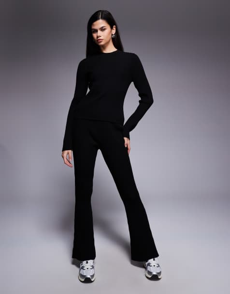 ASOS DESIGN – Svart, ribbstickat set - view 1