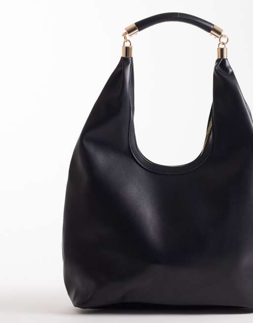 ASOS DESIGN – Svart, rundad toteväska med metalldetaljer på handtaget, 3 av 4