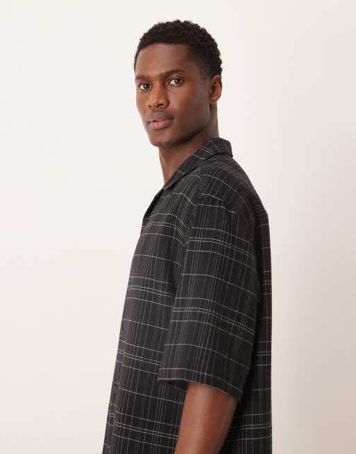 ASOS DESIGN – Svart, rutig skjorta i bäckebölja och oversize, 4 av 5