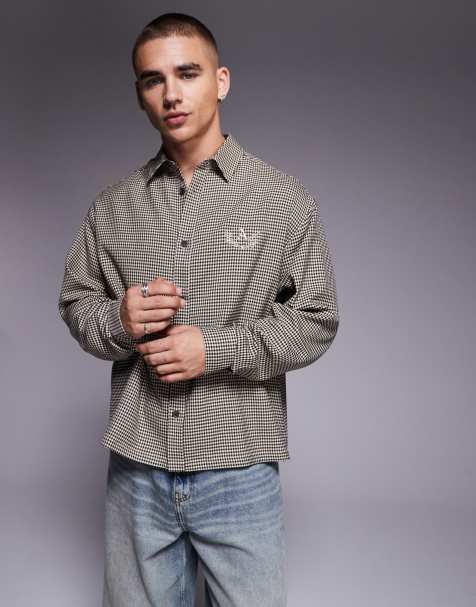 ASOS DESIGN – Svart, rutig skjorta i oversize med boxig passform och broderi på bröstet - view 1