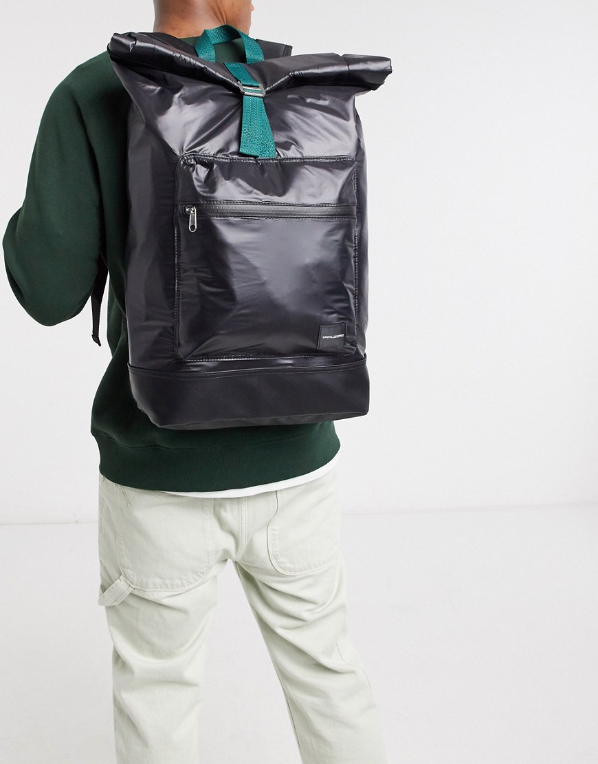 ASOS DESIGN – Svart ryggsäck med rullock och märkeslapp-Marinblå