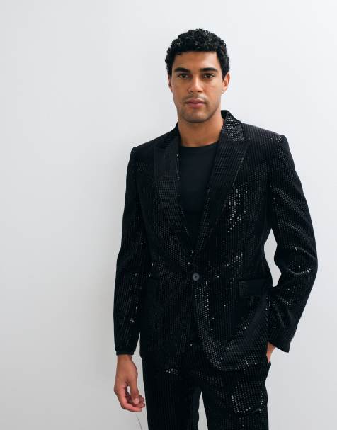 ASOS DESIGN – Svart sammetskavaj med paljetter och smal passform - view 1