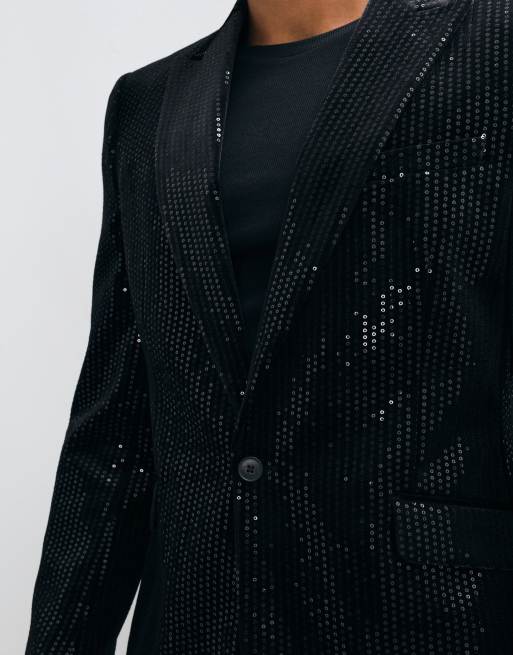 ASOS DESIGN – Svart sammetskavaj med paljetter och smal passform, 3 av 5