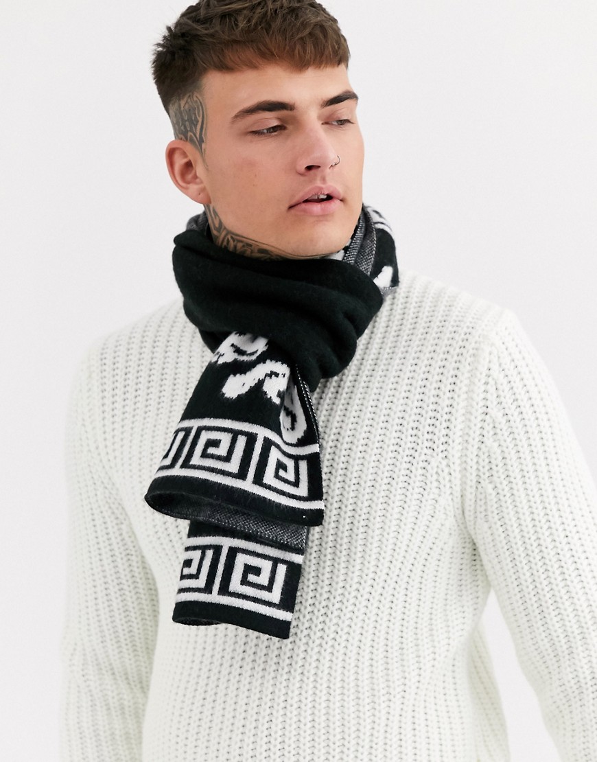 ASOS DESIGN – Svart scarf med vitborstat mönster