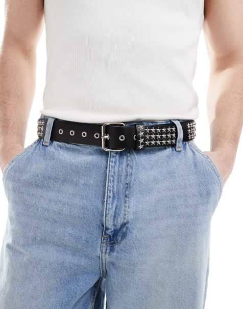 ASOS DESIGN – Svart skärp i läderimitation med silverfärgade, stjärnformade nitar - view 1