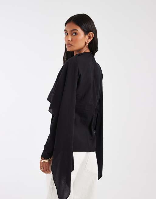ASOS DESIGN – Svart, skir blus i chiffong med scarfdetalj, 4 av 4