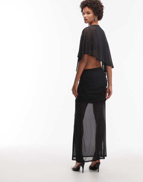 ASOS DESIGN – Svart, skir kjol med strass i mesh, del av set - view 1