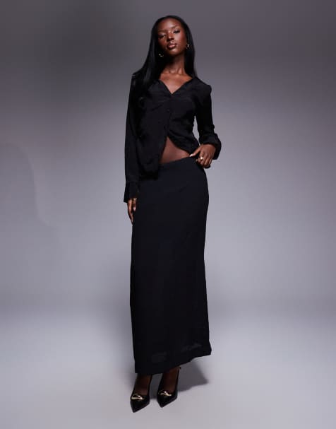 ASOS DESIGN – Svart, skir, krinklad maxikjol, del av set - view 1