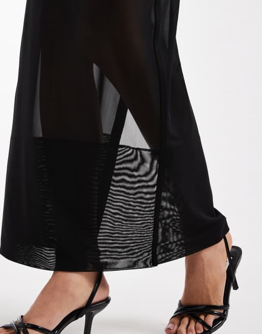 ASOS DESIGN – Svart, skir, rak kjol i mesh med djup fåll, del av set, 4 av 5