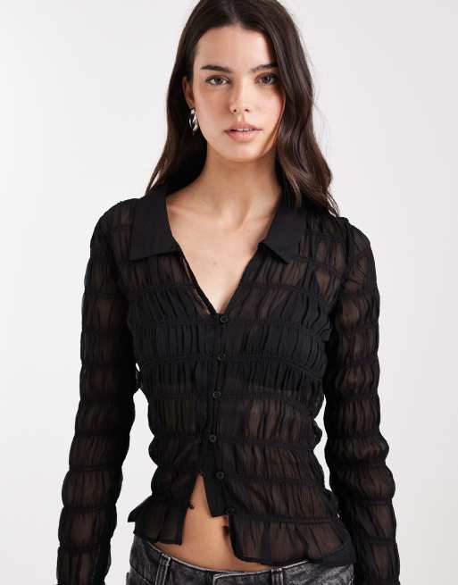 ASOS DESIGN – Svart, skir skjorta med dekorativ söm, 3 av 4