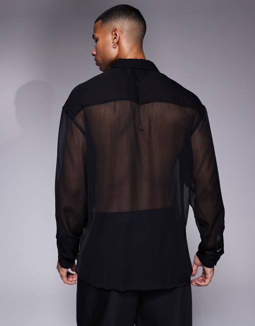 ASOS DESIGN – Svart, skir skjorta med krås , 4 av 4
