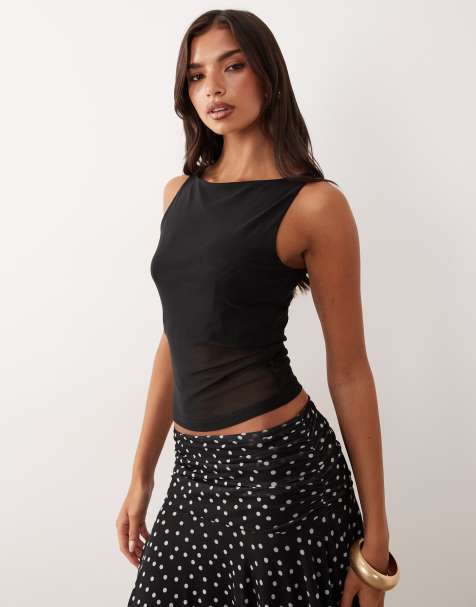 ASOS DESIGN – Svart, skir topp i mesh med asymmetrisk fåll - view 1