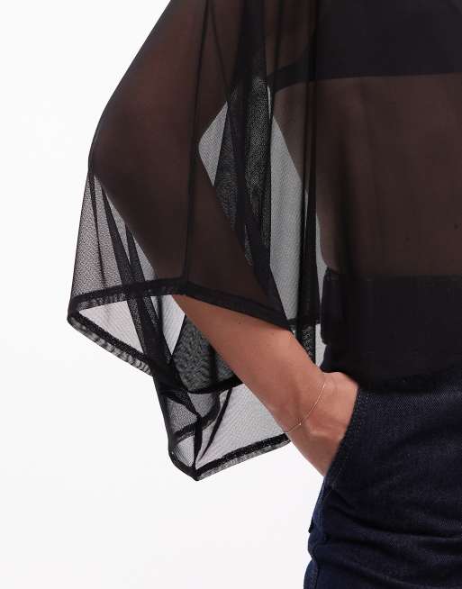 ASOS DESIGN – Svart, skir topp i mesh med cape, 2 av 4