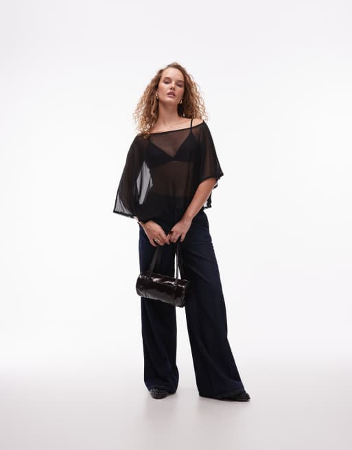 ASOS DESIGN – Svart, skir topp i mesh med cape, 4 av 4
