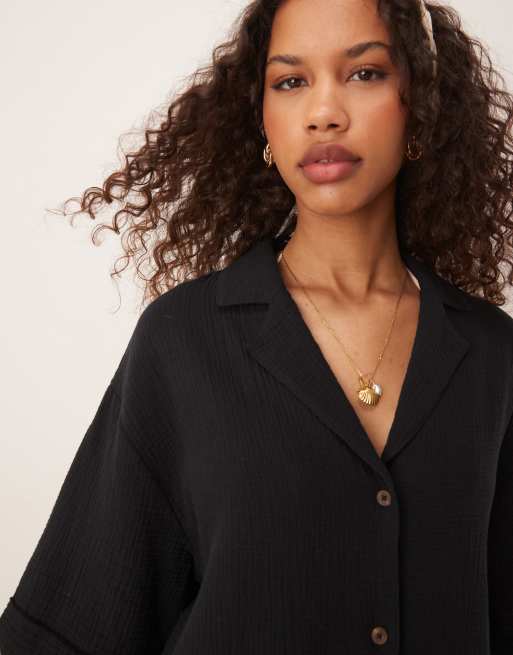 ASOS DESIGN – Svart skjorta i bomullsväv, del av set, 3 av 4