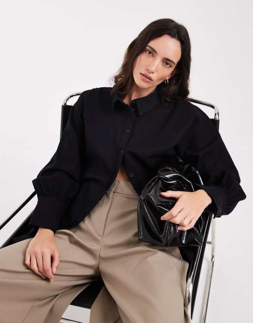 ASOS DESIGN – Svart skjorta i linneliknande tyg, 2 av 4