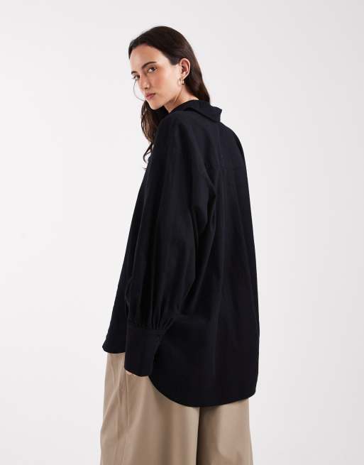 ASOS DESIGN – Svart skjorta i linneliknande tyg, 3 av 4