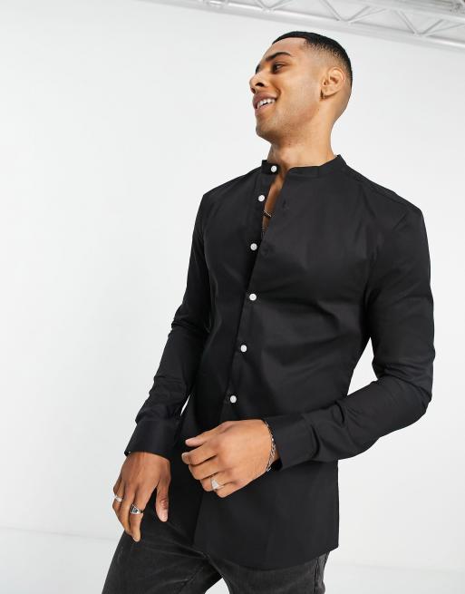 ASOS DESIGN – Svart skjorta i muscle fit med murarkrage