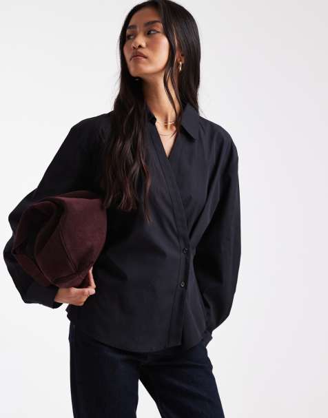 ASOS DESIGN – Svart skjorta i omlottdesign med cocoon-ärmar - view 1