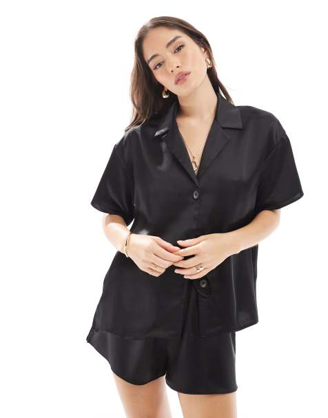 ASOS DESIGN – Svart skjorta i satin, del av set - view 1