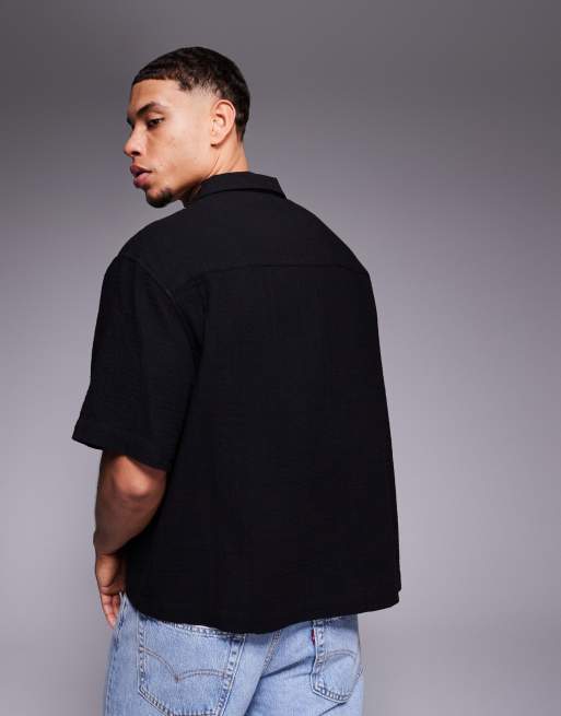 ASOS DESIGN – Svart skjorta med boxig passform, stråveck och platt krage, 3 av 4
