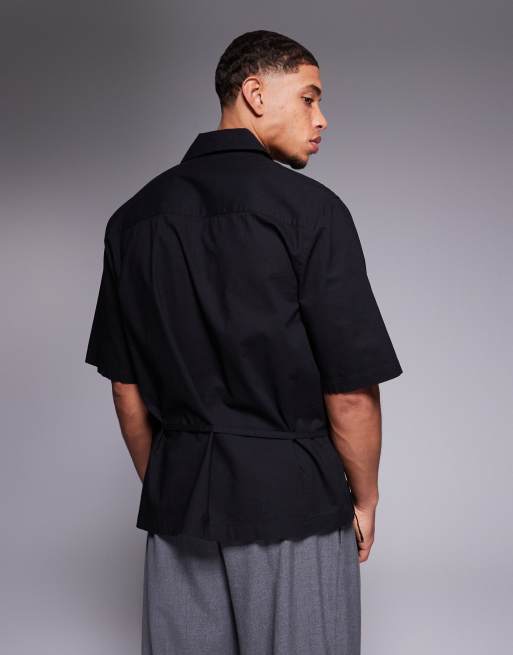 ASOS DESIGN – Svart skjorta med knytband på sidan, 4 av 4