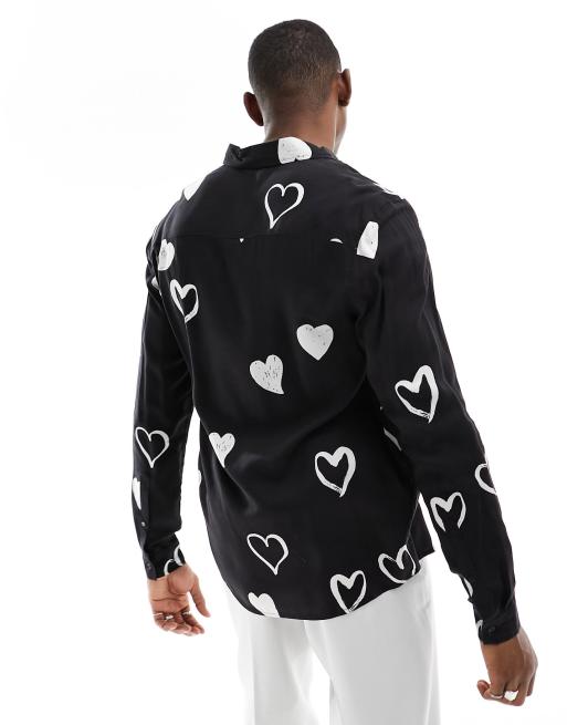 ASOS DESIGN – Svart skjorta med vita hjärtmönster, 4 av 4