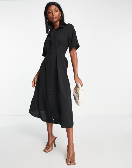 ASOS DESIGN – Svart skjortklänning i midilängd med knäppning och markerad midja, 4 av 4