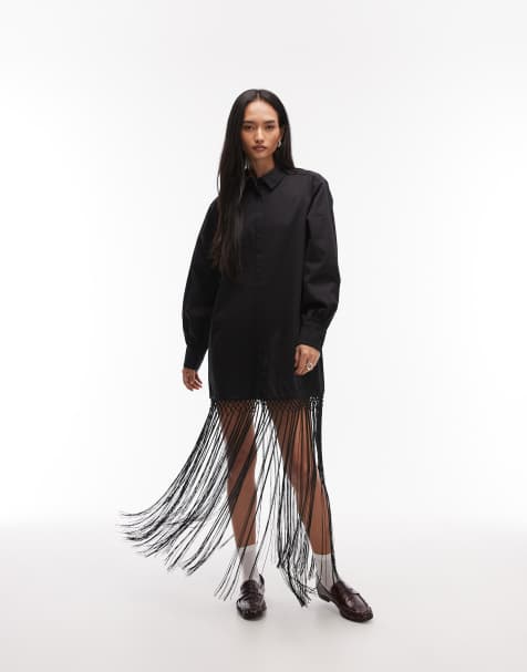 ASOS DESIGN – Svart skjortklänning i minilängd med fransig fåll - view 1