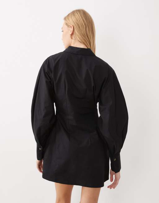ASOS DESIGN – Svart skjortklänning i minilängd med indragen midja, 3 av 4