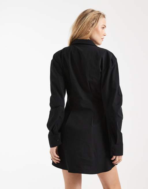 ASOS DESIGN – Svart skjortklänning i omlottdesign med cocoon-ärmar, 4 av 4