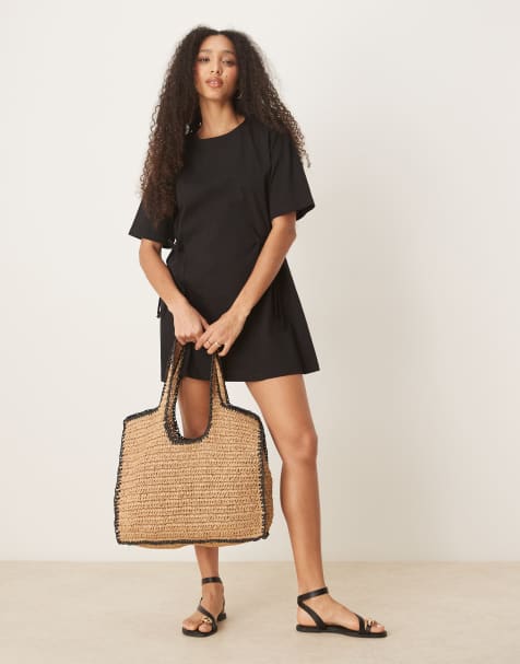 ASOS DESIGN – Svart skjortklänning med indragen midja och knytning i sidan - view 1