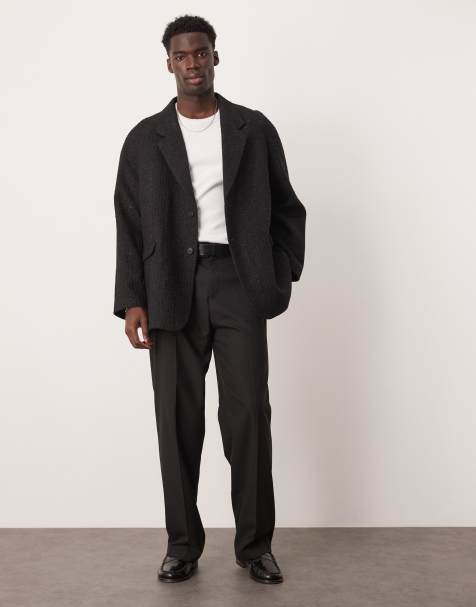 ASOS DESIGN – Svart, slouchy kavaj i oversize av bouclétyg - view 1