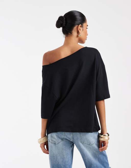 ASOS DESIGN – Svart, slouchy t-shirt i oversize med bara axlar, 4 av 4