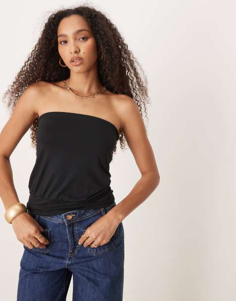 ASOS DESIGN – Svart, slouchy tubtopp i bandeaustil med indragen detalj - view 1