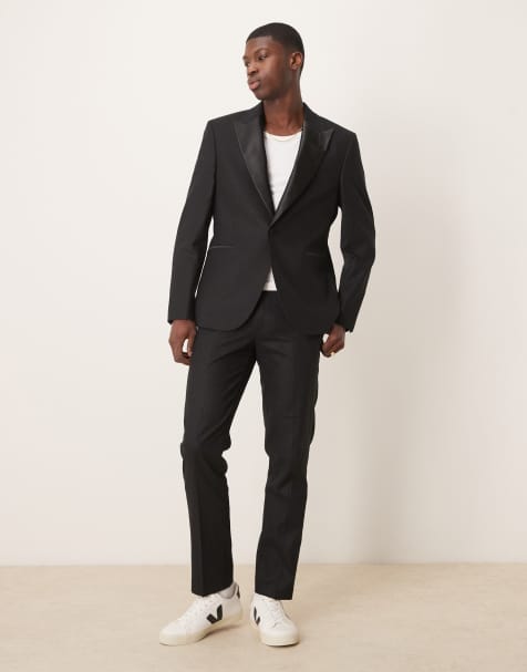 ASOS DESIGN – Svart smokingjacka i linnemix med smal passform - view 1