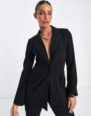 ASOS DESIGN – Svart smokingkavaj av jersey med slits vid ärmarna, del av kostym