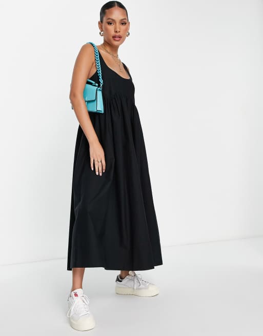 ASOS DESIGN – Svart sommarklänning i midilängd med smock och fyrkantig ringning, 2 av 4
