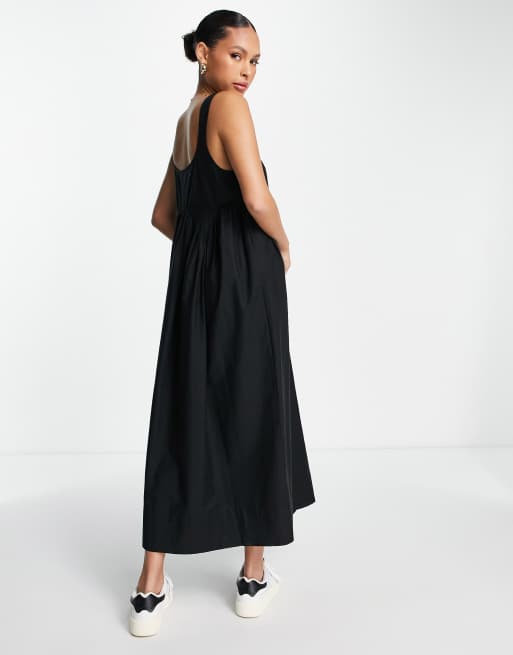 ASOS DESIGN – Svart sommarklänning i midilängd med smock och fyrkantig ringning, 4 av 4