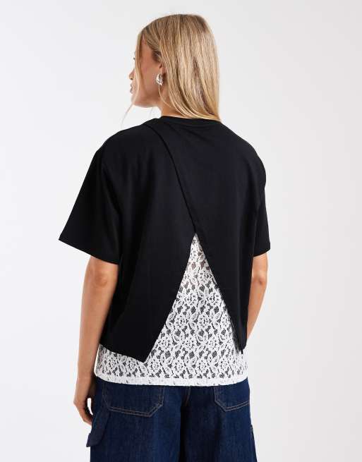 ASOS DESIGN – Svart spetstopp med korta ärmar och öppen rygg, 4 av 4